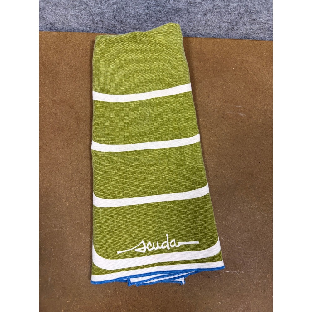 Vintage Scuda Linen Tea Towel Green White Geometric Mid Century Modern Napkin